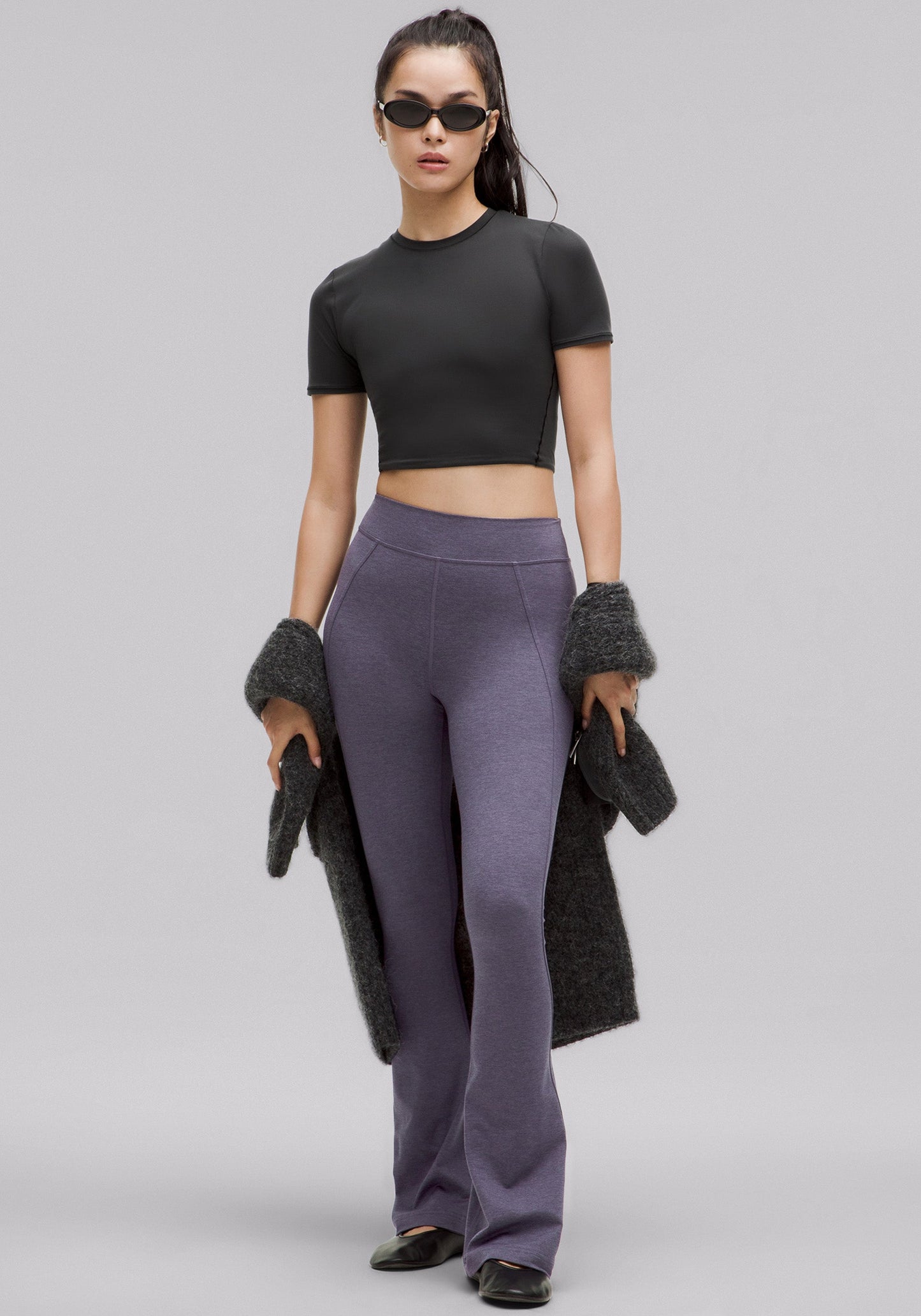 Soft Sueded Split-Hem High-Rise Mini-Flare Pant